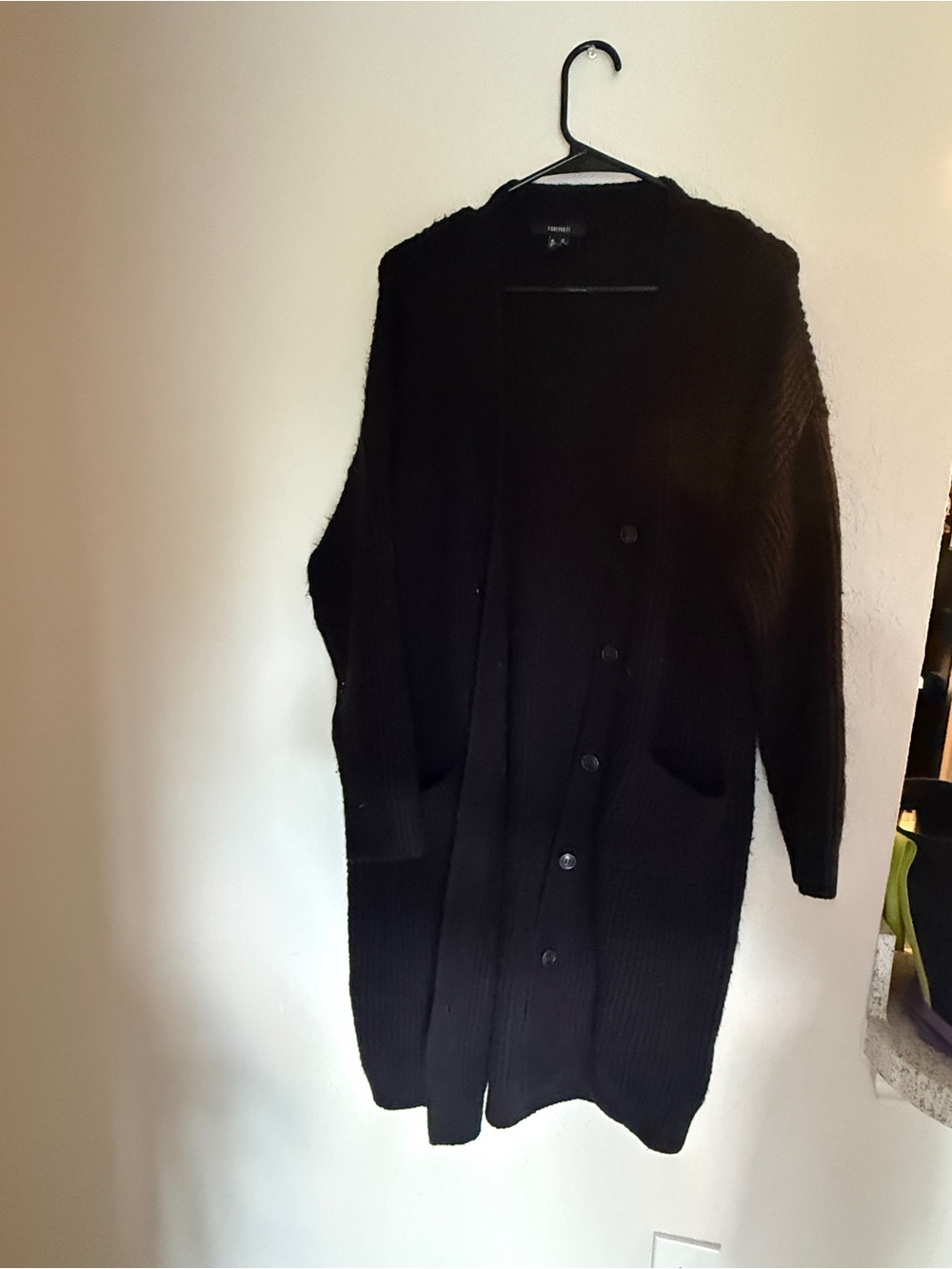 Forever 21 Black Long Teddy Cardigan Jacket